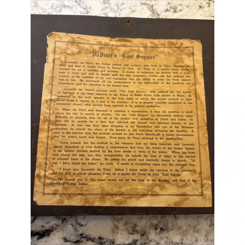 Vintage DaVinci's Last Supper resin plaque Jesus Christianity Judas ~Please Read